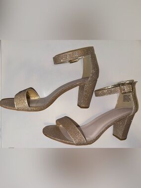David's Bridal Gold Glitter Ankle-Strap Block Heel Sandals